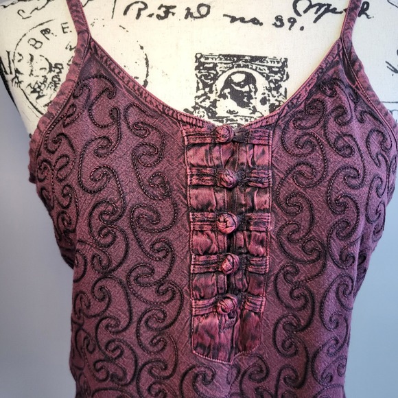 Vintage free size burgundy dark red‎ embroidered tank top whimsigoth boho vampy - Picture 4 of 8